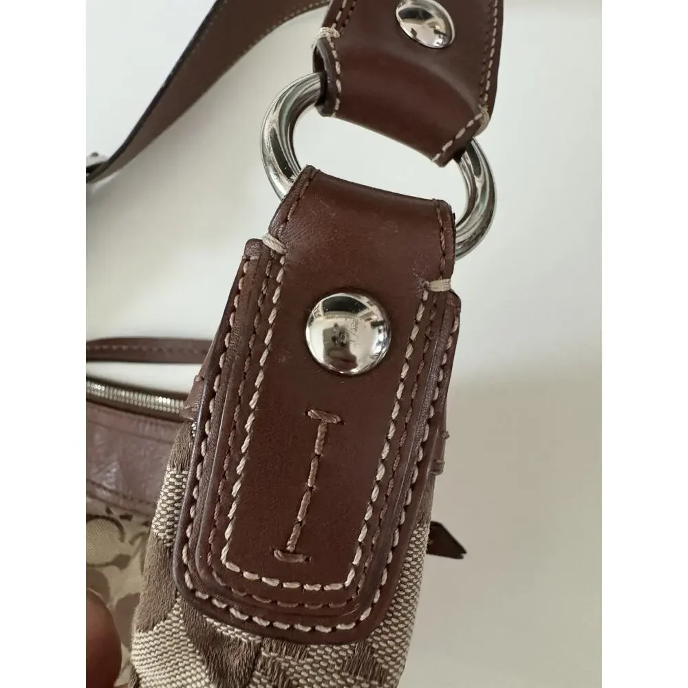 Coach Soho F13740 Signature Pleated Hobo Shoulder Bag Brown Jacquard Y2K